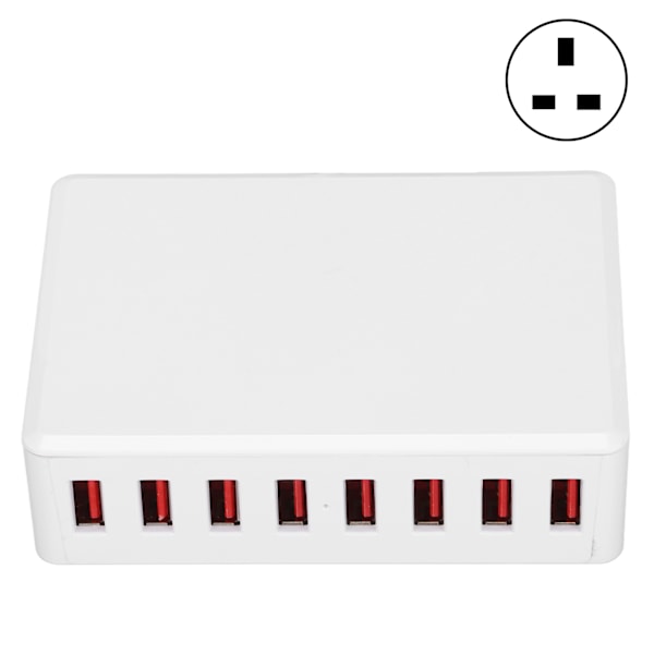 2.4A 40W 8-porttinen USB-laturi, kannettava USB-pöytätietokoneen älykäs latausasema puhelimille, tableteille, Iso-Britannian pistoke 100-240 V