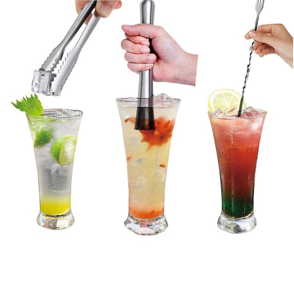 Muddler Sæt, Muddler til Cocktails, Barske og Jigger, 3 stk. Bartender Værktøj i Rustfrit Stål