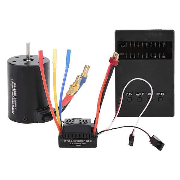 3650 3500KV Børsteløs Motor Programmeringskort 60A ESC med Vanntett BEC for 1/10 RC Bil