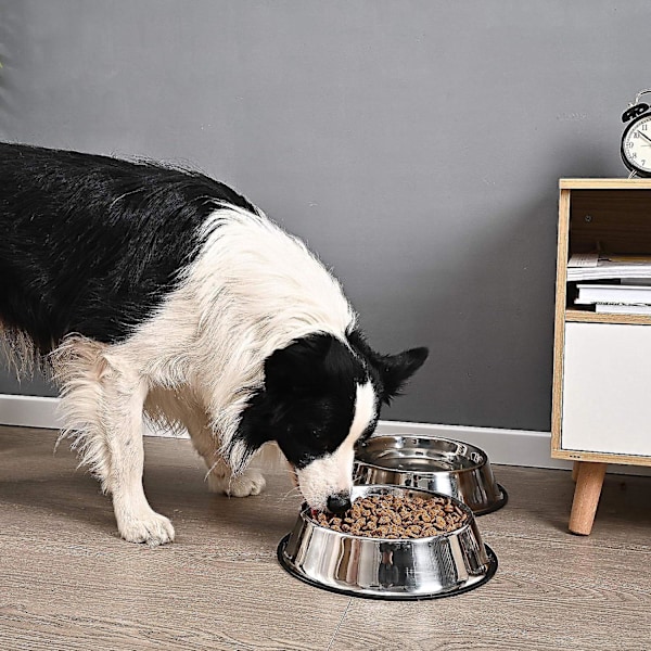 2 Pak Stål Hundemadsskåle med Skridsikker Gummibase til Små, Mellemstore og Store Kæledyr - Ideelle Foder- og Vandskåle
