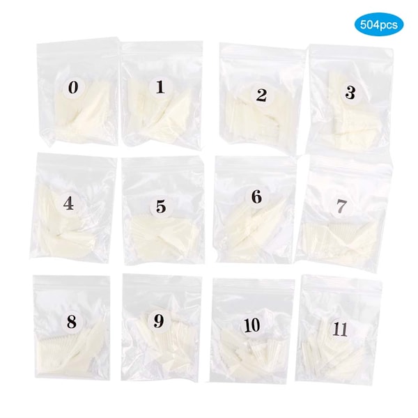 504 stk. Professionelle Bærbare Neglekunst Tip Falske Negle Patch DIY Manicure Værktøj Naturlig