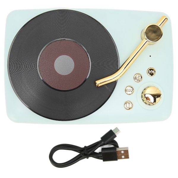 Bluetooth-högtalare Stereo USB-laddning Retro skivspelare Design Bärbar Mini Trådlös Högtalare för Hemfest Resa Blue