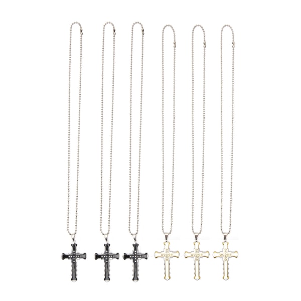 6 stk rustfrit stål kors halskæde Stilfuld justerbar kæde krucifiks halskæde til mænd kvinder sølv guld