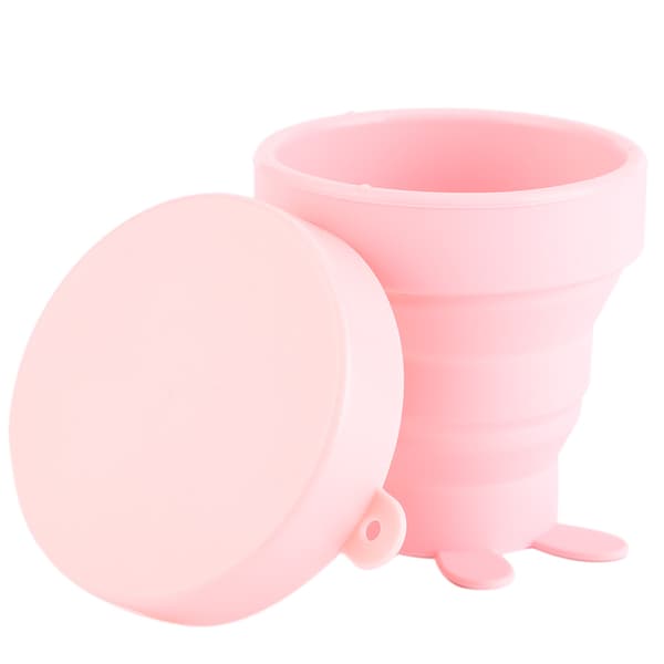 Bärbar hopfällbar vattenkopp i silikon, hopfällbar resemugg för utomhuscamping picknick 170 ml rosa