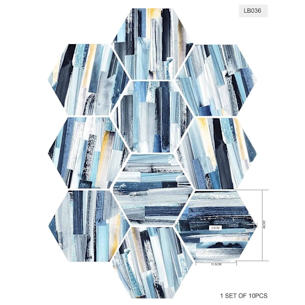 Hexagonala kakelklistermärken i industriell stil, 200 mm x 230 mm, paket med 10, halkskydd, självhäftande, avtagbara väggdekaler