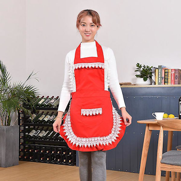 Vacker justerbar pärlförkläde för kvinnor och flickor - Perfekt present till läxor, butik, tårta och matlagning i köket (röd)
