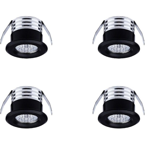 Mini infällda LED-spotlights Set - 4-pack, 3W, kallvitt ljus, svart