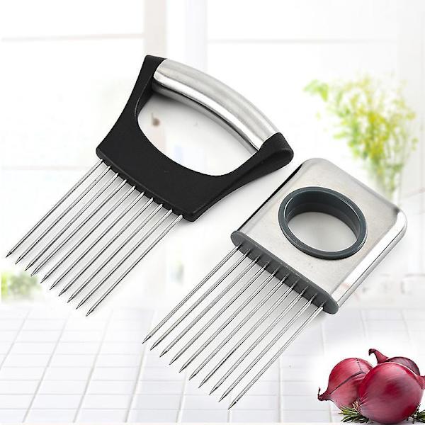 2 st Rostfritt Stål Lök Skärare Hållare Grönsaker Potatis Skärare Kök Gadget