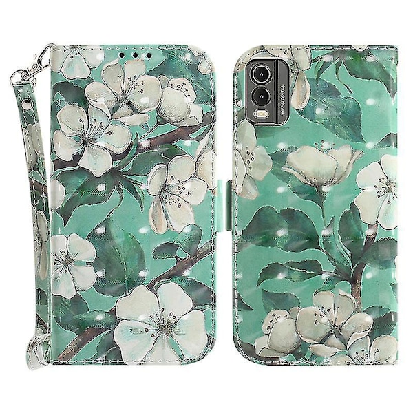 Kompatibelt Nokia C32 Mönsterdesign Foliofodral PU Läder Ställ Plånbok Telefonfodral Med Rem-1 Akvarellblommor
