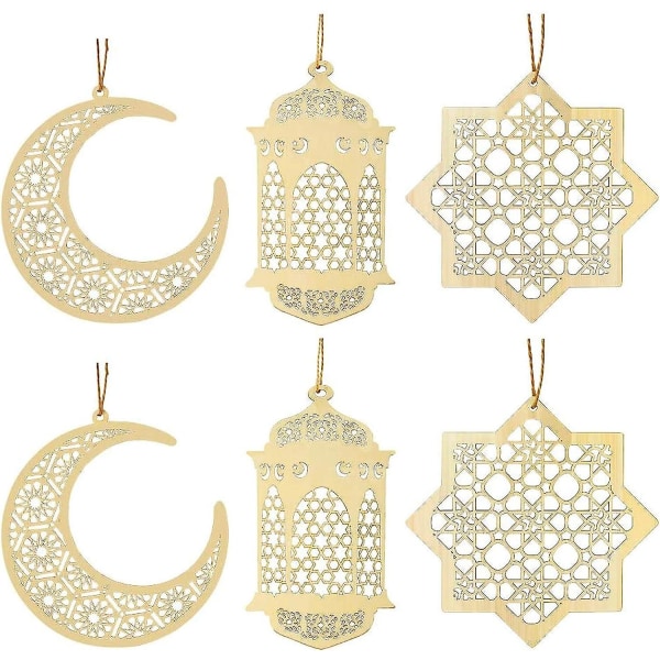 6-delt Eid Mubarak træpyntsæt - DIY Månevindformedekorationer