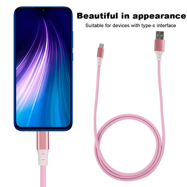 2 stk. TPE aluminiumslegering datakabel med LED-belysning til telefoner med Type C-interface (pink)