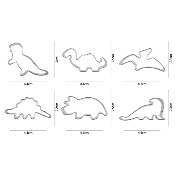 6 st/set dinosaurieform kakform i rostfritt stål, kakform för bakning