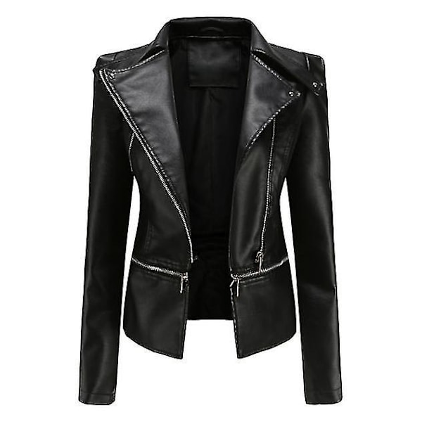 Læder lynlås aftagelig søm Dame Casual Jakke XL Sort