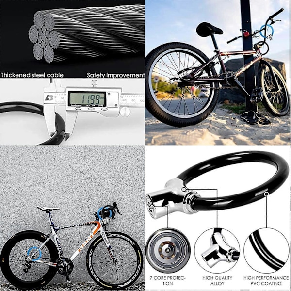 Sykkelås, Kabellås, Sykkelås med nøkkel, Elektrisk sparkesykkel lås, Veldig sterk, Veldig sikker, For sykler, Terrengsykler, Sparkesykler, Motorsykler