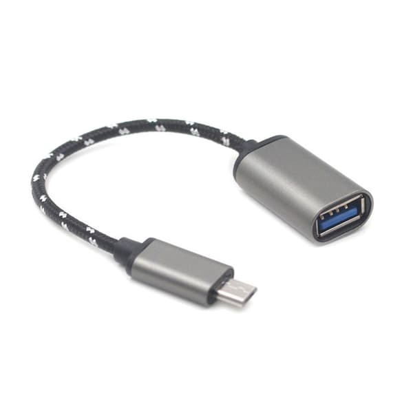 Type C OTG - USB 2.0 -sovitinkaapeli alumiiniseoksesta, nailonpunottu köysi, Type C - USB-muunninsovitinkaapeli, harmaa