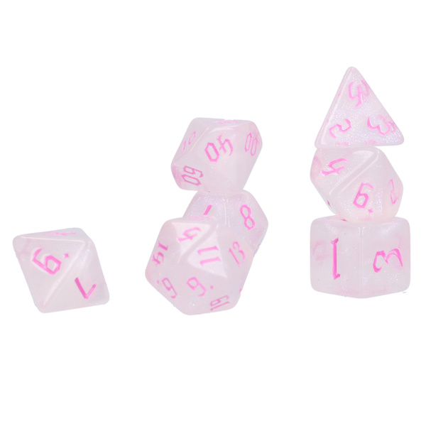 7 st polyhedral tärningar i akryl, vit polyhedral 7-tärningsspel leksaker för rollspel rosa