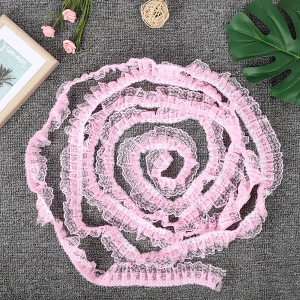5 meter flerfärgad 45 mm prickar plisserad trim mesh spetsband sy paljetter broderad DIY hantverk (rosa)