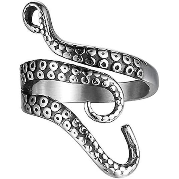 Vintage Rostfritt Stål Bläckfiskring för Kvinnor Män Justerbar Polerad Tentakler Retro Gotisk Punkstil Smycken Silver Svart med Sammetspåse