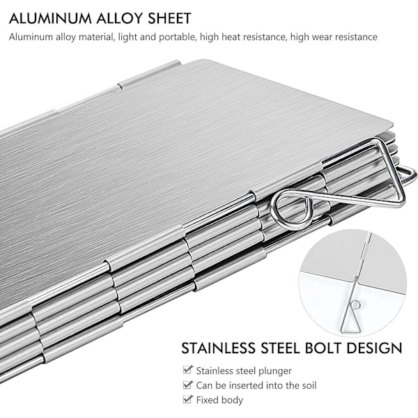 Bærbar sammenfoldelig aluminiumsforrude til campingovne og picnicgaskomfurer med 10 plader