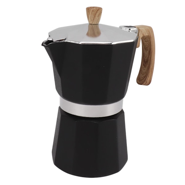 Moka-kahvinkeitin, alumiiniseos, nopea lämmitys, mukava kahva, kahdeksankulmainen, 150 ml, musta, sopii kaasu- ja sähköliedelle