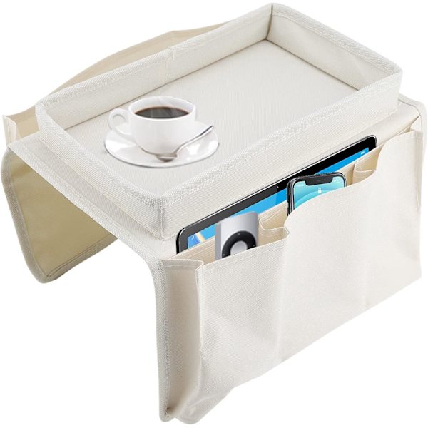 Beige Sofa Armrest Organizer med Kopholder Bakke