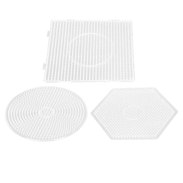 3 stk. perleplader i plast, stiftplader til børn, firkantede, runde, sekskantede, 5 mm, store