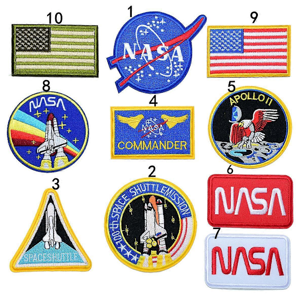 10 st NASA-märken, broderade stryka på/sy på-märken Rymdmärke Applikation för kläder, klänning, hatt, jeans, gör-det-själv-tillbehör
