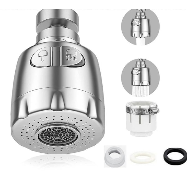 Silver 360 vridbar kranluftare med 2 lägen för kök - 7,5 cm, vattenbesparing, sil, filter och sprutmunstycke