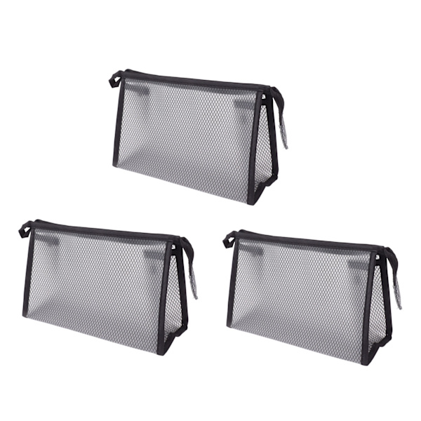 3 stk. Mesh Makeup Taske Vandtæt EVA Trekantet Design Semi Transparent Mesh Lynlås Pung til Kosmetik Rejser Udendørs
