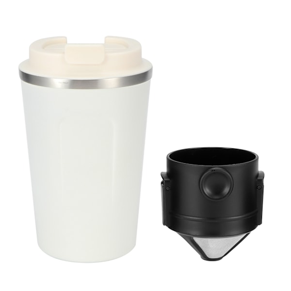 380 ml bærbar rustfri stål vakuum kaffekop krus med kaffefilter til hjemmekontor rejseHvid