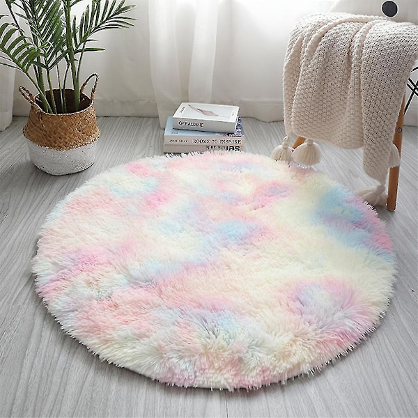 Myk og fluffy rund shaggy teppe 200 cm i diameter for stue og soverom - Regnbue