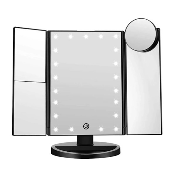 Meikkispeili 3-puolinen taitettava 2X 3X suurennos Kirkkaus Säätö LED-valaistu Peili