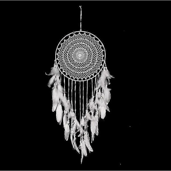 Stor drømmefanger i boheme-stil med hvide fjer, macrame vægophæng