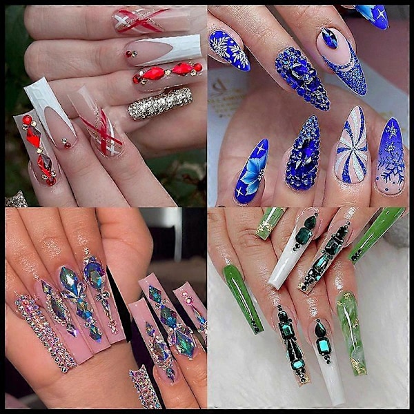 Set med 24 Diamanter för Nagelkonst Grunda Nageldekorationer Diamantillusion Nagelform Lyx 01VitDiamant