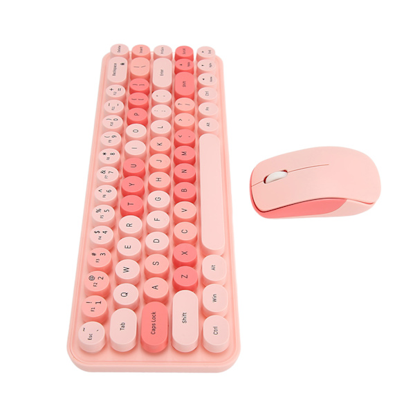 USB tangentbordsmus 2.4G trådlös 68 nycklar Lågförbrukning Retro Söt ABS-speltangentbordsmus för PC Rosa blandad färg