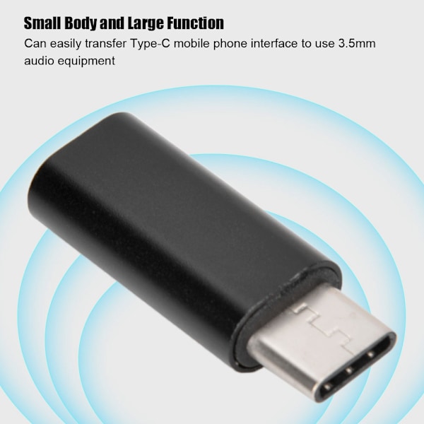 Aluminiumlegering Type C til 3,5 mm lydadapterkabel Hodetelefonadapterkontakt (Svart)