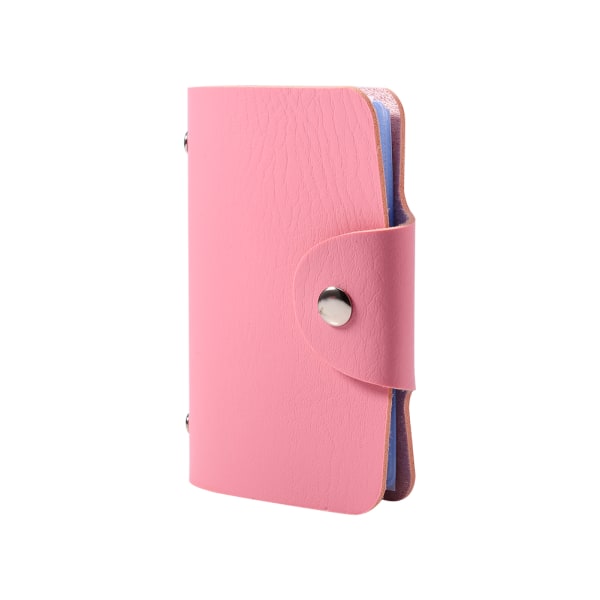 Fint PU-skinn ID Visittkortholder Lommeveske Veske Lommebok for 24 kort (rosa)