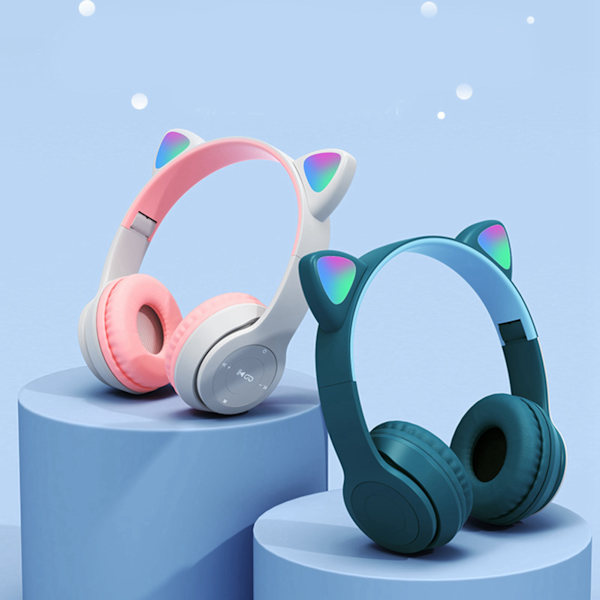 Trådløst headset sød katteform HiFi lydkvalitet lysende stereo Bluetooth hovedtelefoner til hjemmekontor sort