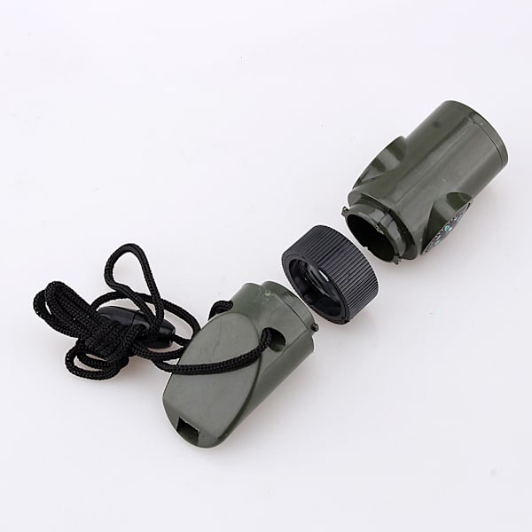 Nytt 7 i 1 Camping Survival Whistle Compass Termometer Ficklampa Magnifier Kit