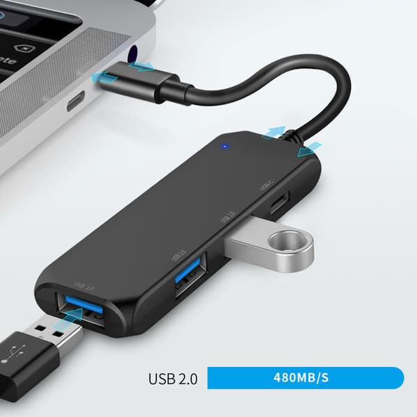 USB Hub Multi 4 Portars Splitter Expansionskabel Adapter Ultra Snabb Laptop PC Typ C 2.0