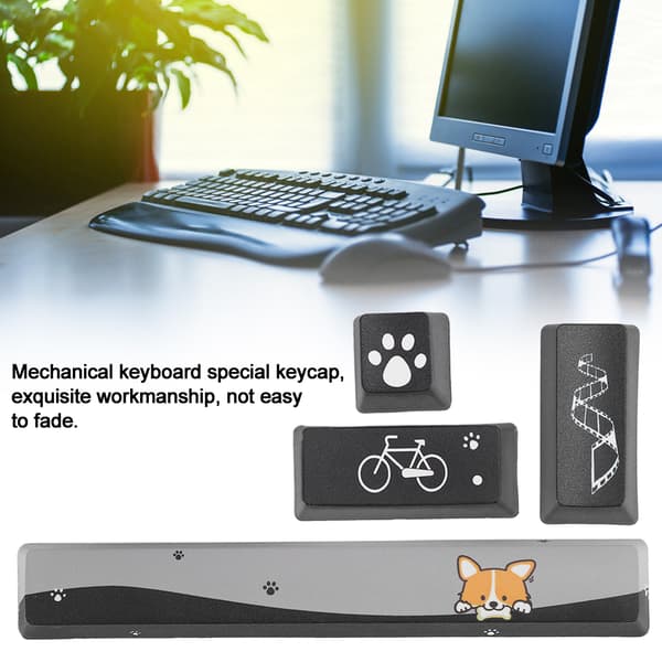 DIY Mini Sorte Hunde Mønster Keycaps SpaceEScEnterNumpad Enter Keycap til Mekanisk Tastatur (Mini Sorte Hunde Mønster, 4 stk.)