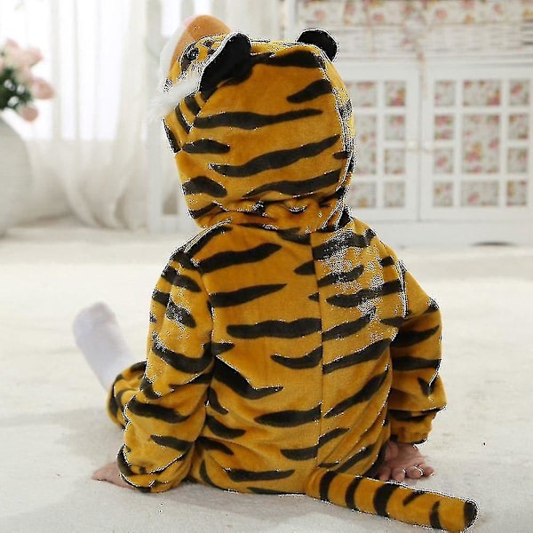 Toddler Dinosaur Onesie Kostym för Barn 0-3 Månader, Söt Huvad Djurkostym Tiger Halloween