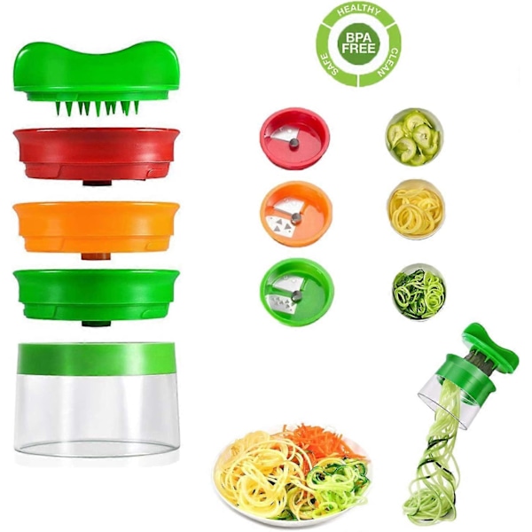 Håndholdt grønnsakskutter, 4 i 1 justerbar, sklisikker og lett grønnsaksskreller, spiralskreller, perfekt for gulrot, agurk, potet, zucchini