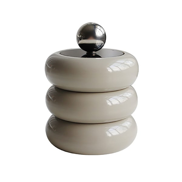 Nordisk stil Qtip-holder Dispenser Desktop Støvfri Bomuldspind Opbevaringsbeholder Donut Form Makeup Opbevaringsboks med låg Khaki 3 lag