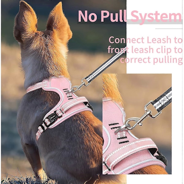 Hundesele, Hundesele for Små Mellomstore Store Hunder Ingen Trekking Justerbar Polstret Reflekterende Sele med Håndtak (Rosa, S)