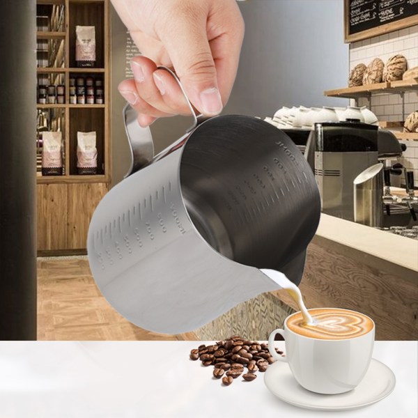 Målekop i rustfrit stål Kaffekande Mælkeskummende gryde Espresso Latte kande (1000 ml)