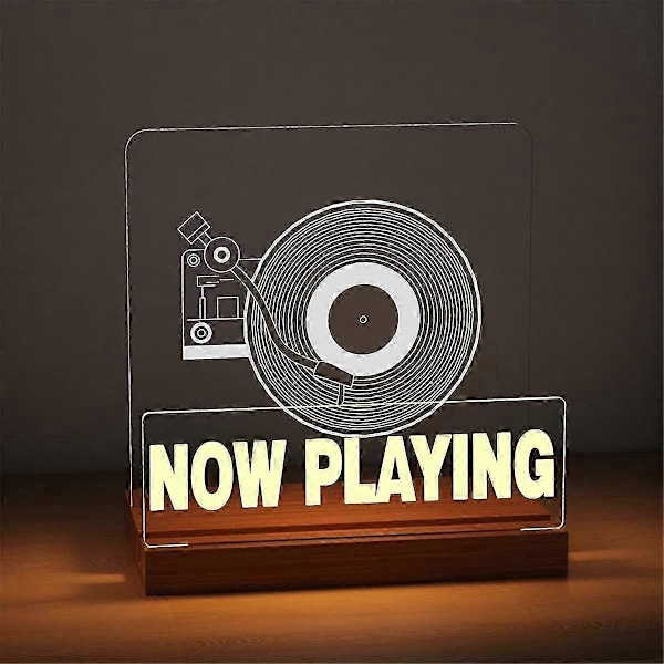 Lysande \"Now Playing\" Vinylskivställ Väggfäste, \"Now Playing\" Skivspelare Ställ, Trä Akryl