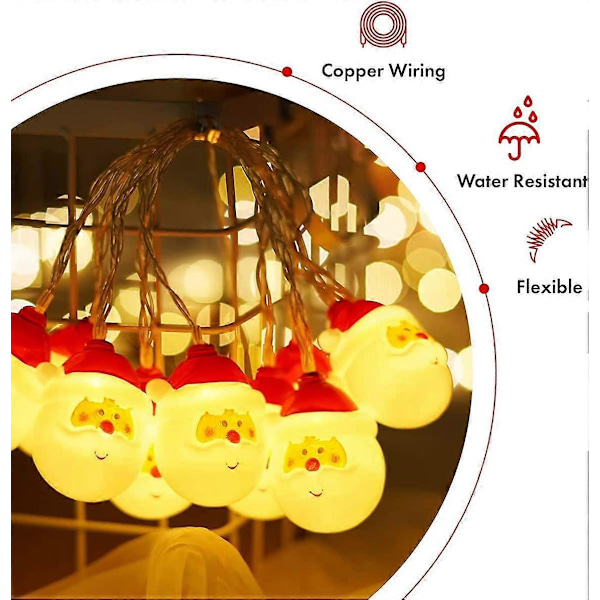 LED Lyslenke med Julenisse, 3M 20 LED Juledekorasjonslys, Julenisselys for Hjem, Jul, Hage, Rom og Dekor