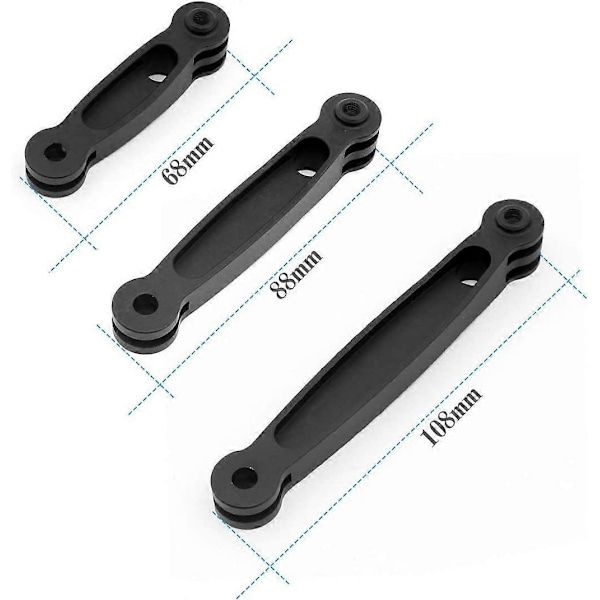 3-i-1 Förlängningsarm med Vridfunktion i Aluminiumlegering - Justerbart Monopodfäste för GoPro Hero 4 5 6 7 8 9 Black Silver Session, AKASO/Campark/YI och Andra Kameror
