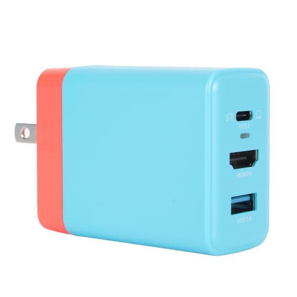 Bærbar Dock Laderadapter 3 i 1 Hurtiglading HD Multimedia Grensesnitt PD 65W USB C Lader for Switch OLED 100‑240V Rød Blå EU-plugg